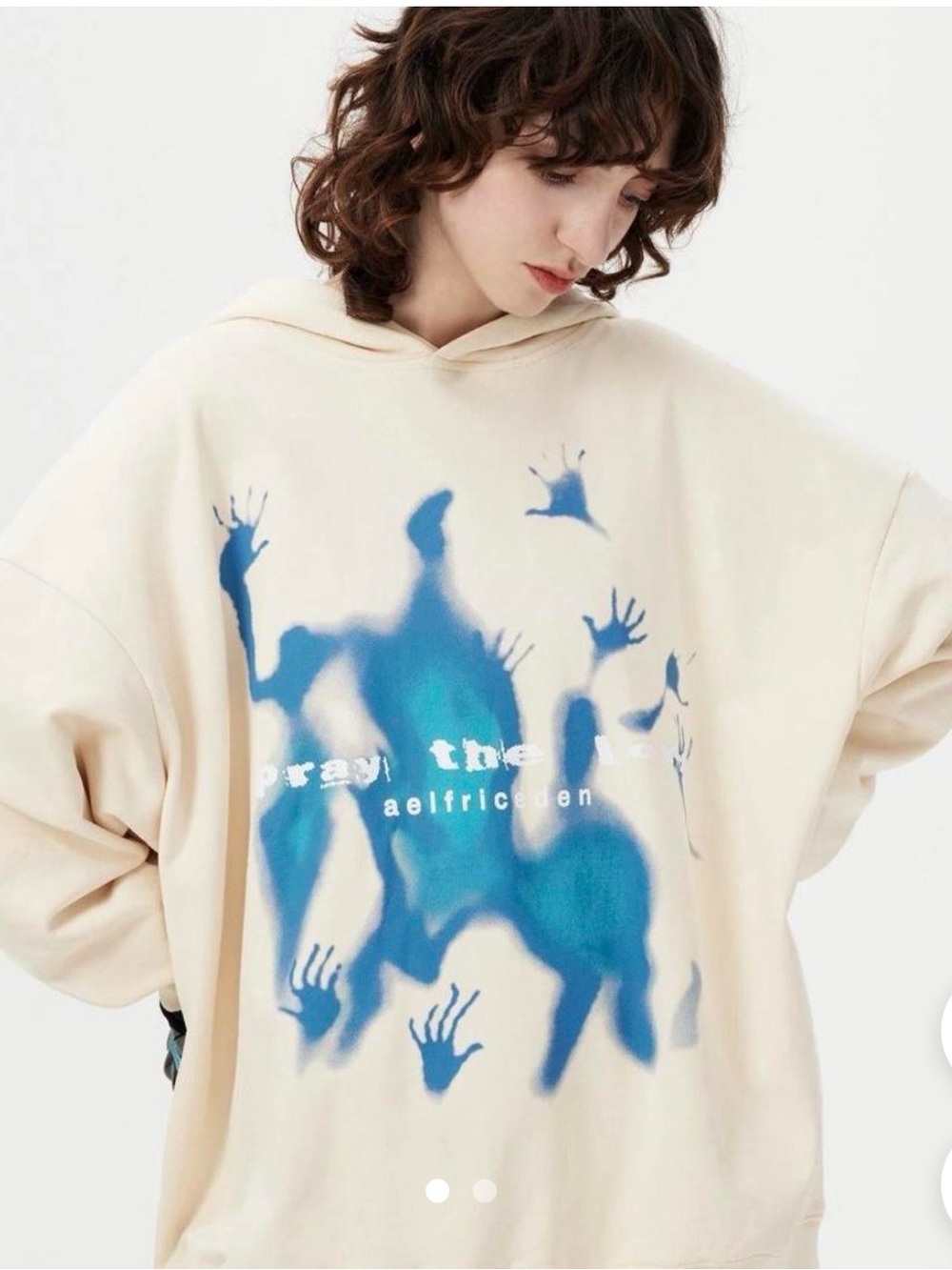 Aelfric Eden “Pray the Lord” Unisex Cream Hoodie Sweatshirt Blue Graphic S EUC
